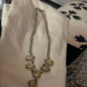Elegant Silver Necklace with Iridescent stone Accents